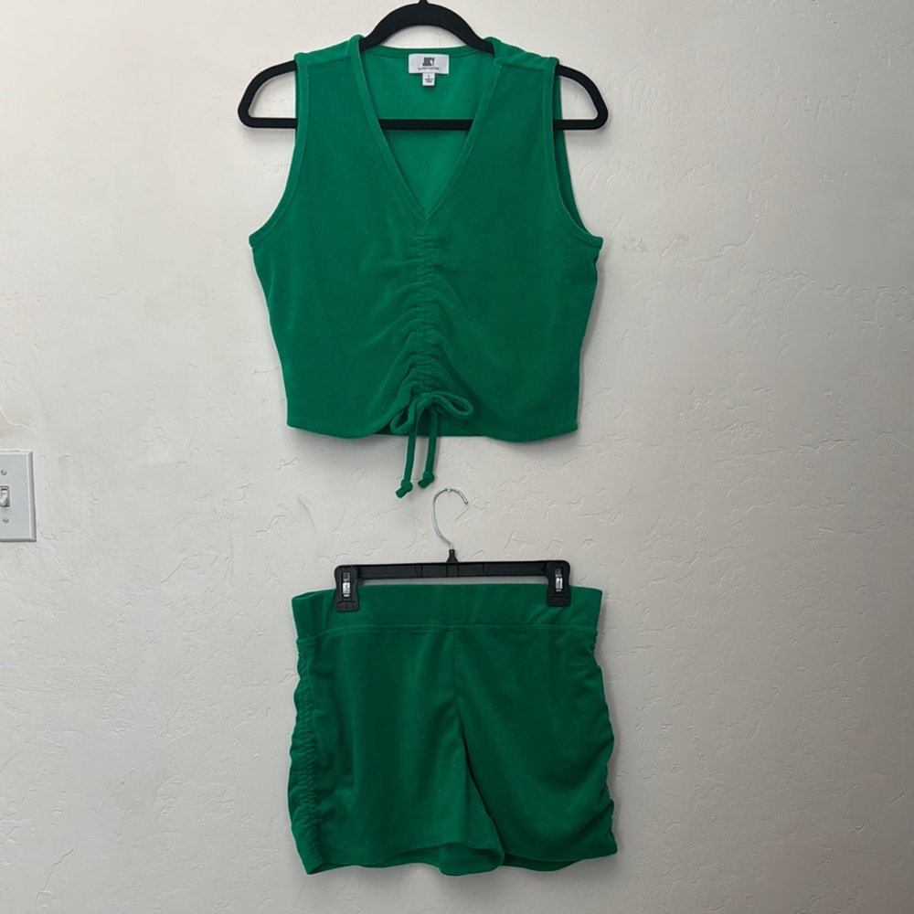Juicy Couture Velour Lounge Set M Green Y2K Era Tank & Shorts
